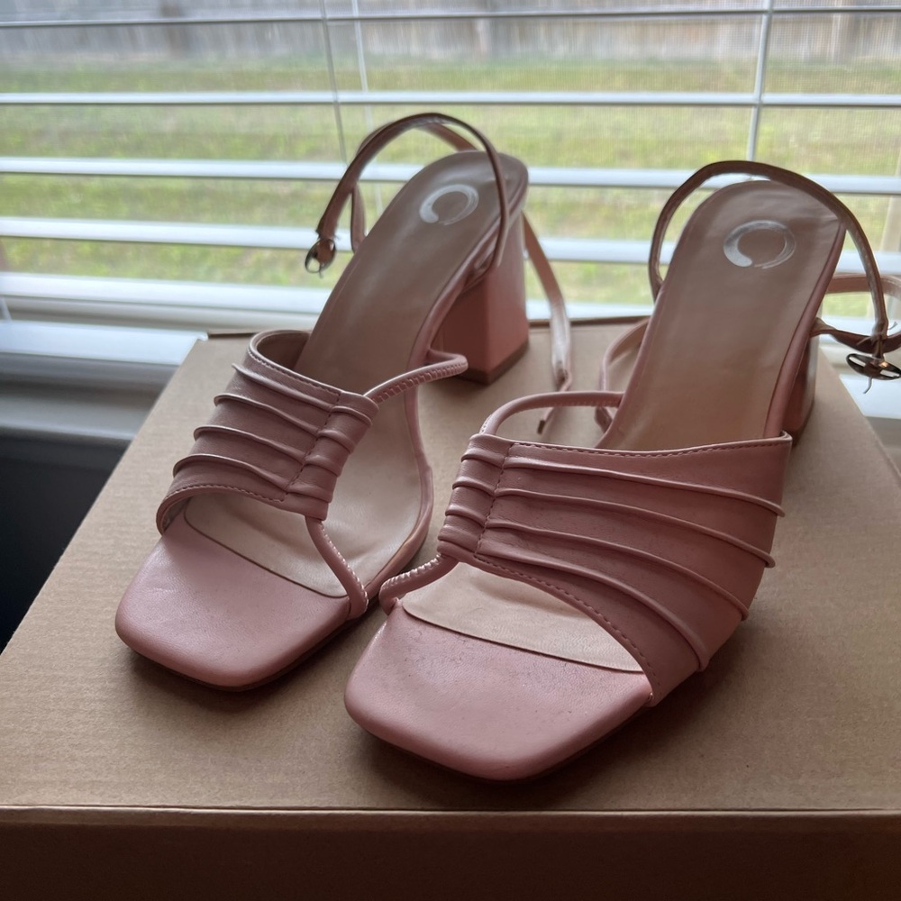 Pink Strappy Heels with Square Toe
